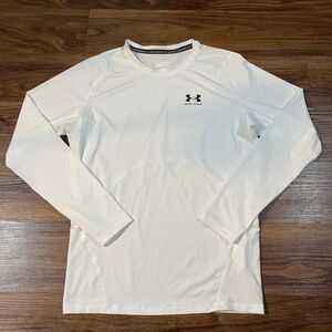Under Armour Shirt White HeatGear Compression Long Sleeve Athletic Men's Size XL
